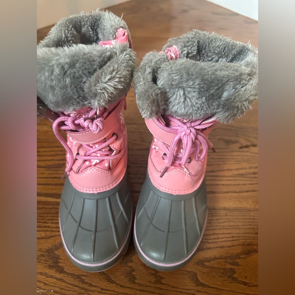 Dream Pairs Pink and Gray Cozy Rain Boots with Plush Trim